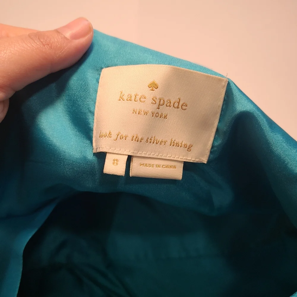 Kate Spade Evie Shift Blue Silk Blend Sleeveless‎ V-Neck Lined Bow Dress Size 8